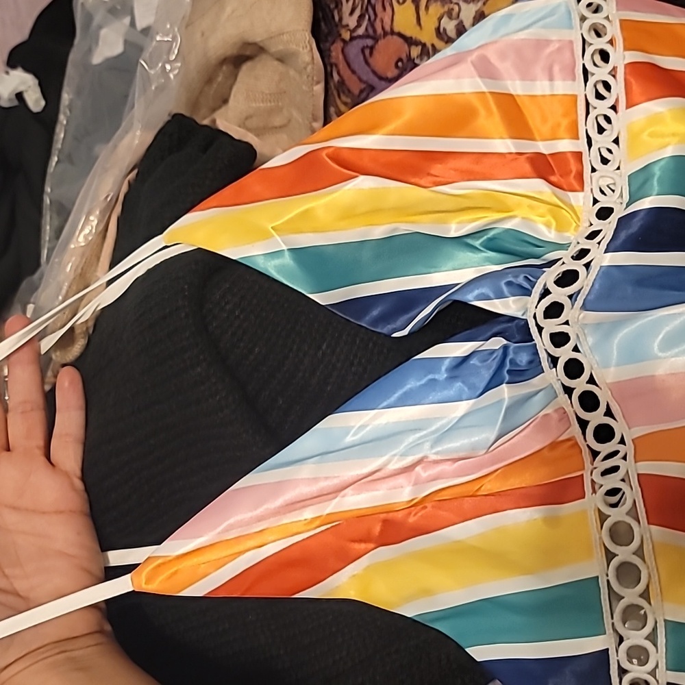 Striped Rainbow Ruffle-Hem Jumpsuit - Multi - Picture 6 of 8